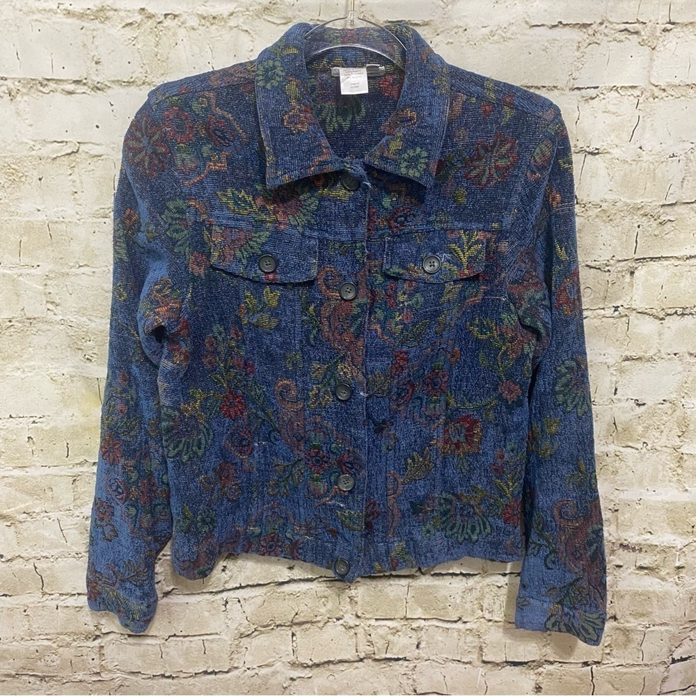 Vtg Coldwater Creek Jacket Floral Tapestry Coat Button Rayon Blend